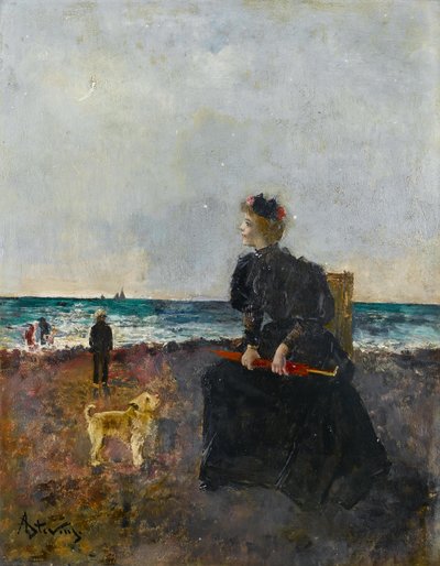 Woman Sitting on the Beach by Alfred Emile Stevens